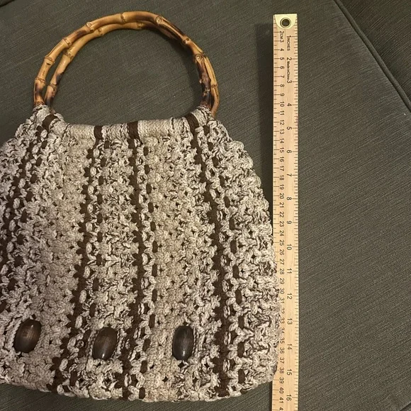 Chic Crochet Shoulder Bag with Bamboo Handle - Picture 4 of 6